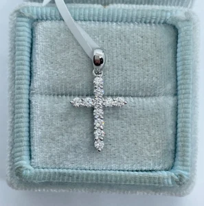 0.22 Ct Genuine Diamond Dainty Cross Pendant 14K White Gold Plated Silver - Picture 1 of 6