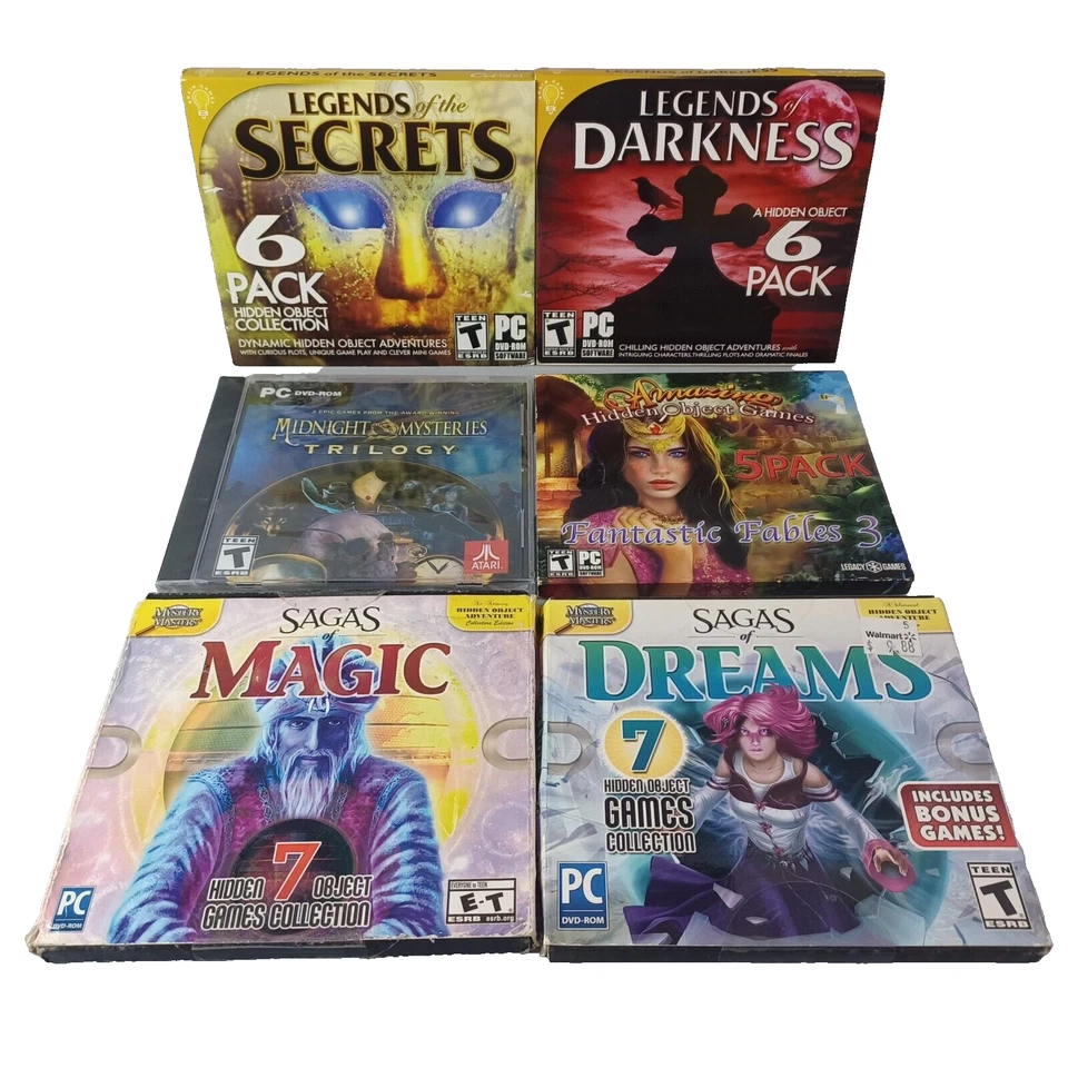 Hidden Object 6 PC CD-ROM Games Lot NEW Legends Secrets Darkness Midnight Sagas - Image 1 of 3