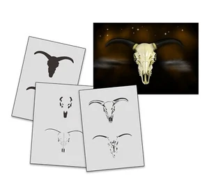 AS-245 Ox Skull step by step stencil template acrylic airbrush spray wall paint - Picture 1 of 2
