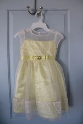 Jona Michelle Girl's Easter Spring Dress Yellow Lace Bow 5 - Image 1 of 3