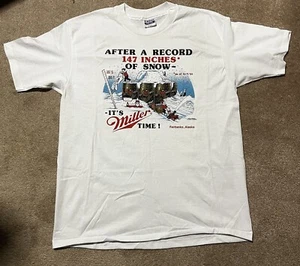 Vintage 90s Miller Genuine Draft Beer Single Stitch USA Made Alaska Shirt XL - Picture 1 of 7
