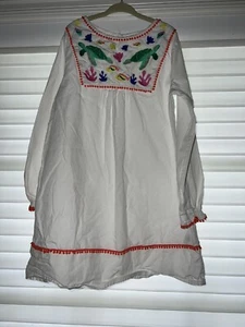 Mini Boden Poplin Shirt Dress White With Embroidery Turtles Fish Coral Size 8-9y - Picture 1 of 5