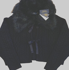 NWT $598 Polo Ralph Lauren Wool & Cashmere Cardigan Faux Fur Satin Tie Size XXL