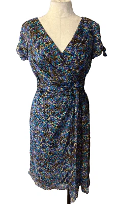 Vestido David Meister 6 Manga Corta Seda Elastizado Carrera Iglesia Estampado Geométrico Foto 1 de 4