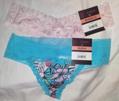 Bragas Tanga No Borders XS/XCH NUEVAS/ETIQUETAS Rosa Floral Encaje y Azul Floral  Foto 1 de 4