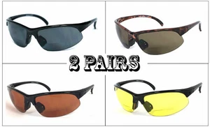 2 Pairs BIFOCAL VISION READING GLASSES SUNGLASSES UV400 - 378BF RG05 - Picture 1 of 16