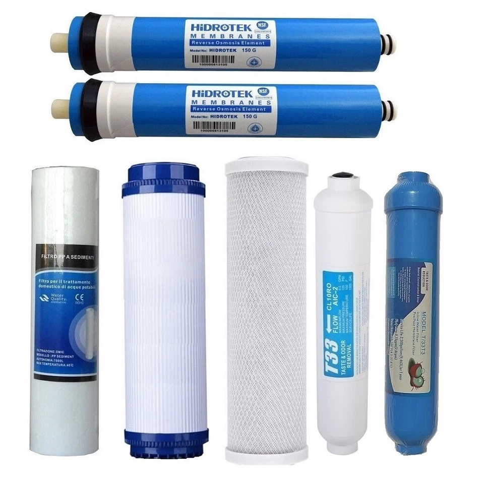 DC SOLUTION Kit 5 Filtri + 2 membrane da 150 GPD depuratore acqua osmosi inversa 7 stadi