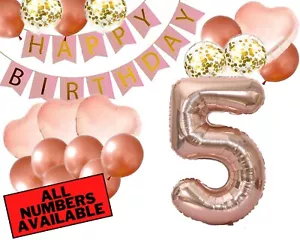 5th Birthday Decorations For Her - Pink and Rose Gold Theme - Balloons, Banner - Picture 1 of 6