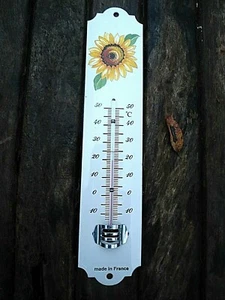 Thermomètre émaillé 25 cm Tournesol Fleur neuf fonctionnel émail Fabr. Française - Picture 1 of 1