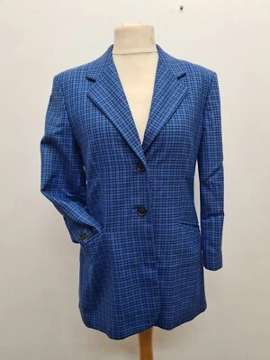 Blazer Laurel By Escada Talla 38 Vintage Nuevo Lana y Seda Cuadros Azules  Foto 1 de 4