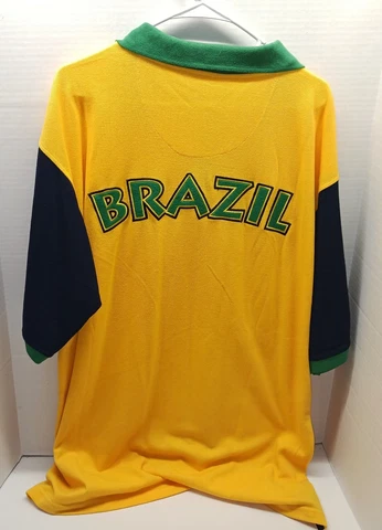 Vintage 90's Brazil Soccer Color Block & Spell Out Polo Shirt - Mens 2XL **EUC** Cover