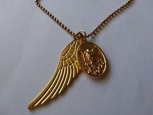 14k Gold St. Michael + Schutzengel Medaille mit Engelsflügel Halskette + Gebetskarte - Bild 1 von 6