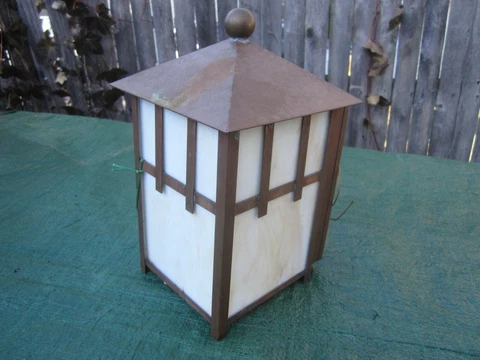 Copper Flush Mount Wall Lantern Sconce w/ White Slag Glass - Hand Crafted USA Cover