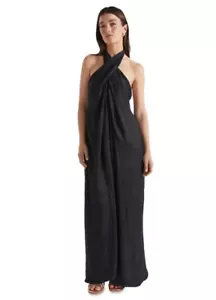 Seed Heritage Black Textured Drapey Halter-Neck Gown Dress - Size 12 - BNWT $229 - Picture 1 of 10