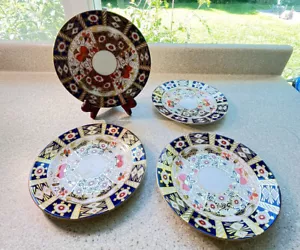 F488 ~ 4er Set Spitzen Imari antike Platten 1891-1916 Stokes auf Trent 7,75" - Bild 1 von 7