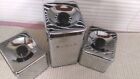 3 Lincoln Beautyware Chrome Steel Sugar Tea Coffee Tins Container Modern 1960S