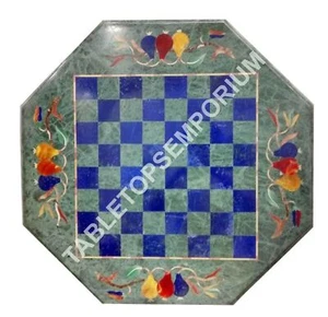 18" Green Marble Coffee Chess Table Top Marquetry Inlay Living Room Decor E674 - Picture 1 of 4