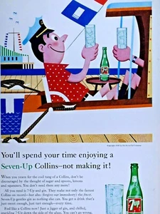 "Anuncio impreso original de 8,5 x 11" vintage 7 ups vintage disfrutando de un Collins on boat" - Imagen 1 de 4