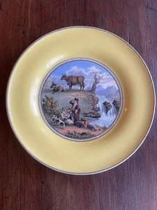 Antiguo plato de porcelana francés Vieux Paris c1850 escena pastoral tierra amarilla - Imagen 1 de 7