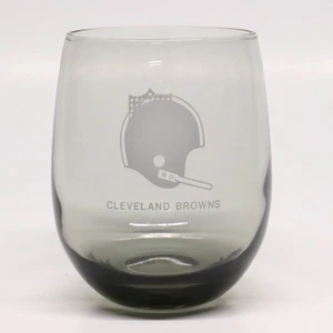 Vintage Cleveland Browns Smoky Gray Etched Lowball Glass 8oz Helmet NFL Logo - Picture 1 of 7