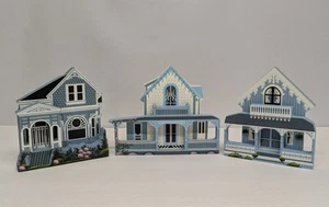 Shelia's Blue Wooden House Collectable Shelf Sitters Set of 3 1992-95 READ - Picture 1 of 11