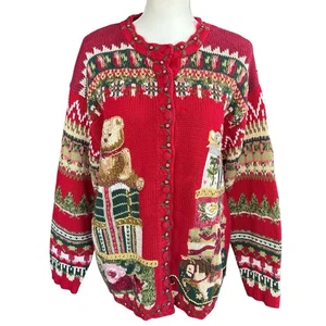 Tiara Holiday Button Up Cardigan Damen Gr. 18/20 rot Weihnachten Ugly Sweater Strick - Bild 1 von 13