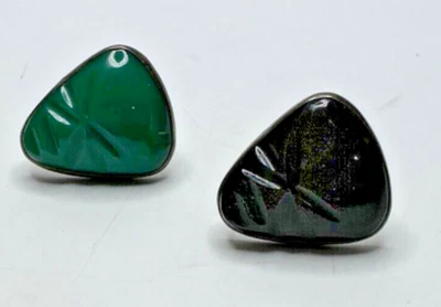 CE24. Мексиканские маски запонки ручной работы из чистого серебра, малахита и оникса PRS - Изображение 1 из 4