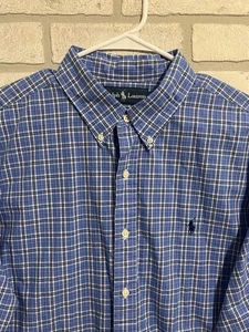 Camisa Ralph Lauren XL Azul A Cuadros Calce Clásico LS Abotonada Azul Marino Poni Logo - Imagen 1 de 10