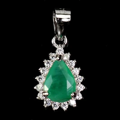 Colgante de plata de ley 925 pera esmeralda 7x5 mm joyas de piedras preciosas naturales Foto 1 de 4