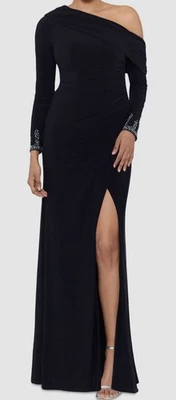 Betsy & Adam Women's Black Off-One-Shoulder Beaded-Cuff Dress Size 16 - Image 1 of 2