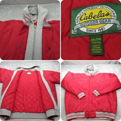 Cabelas Jacket Men 2XLT Red Hood Water Resistant Insulated Bomber FullZip Y2K - Image 1 of 4