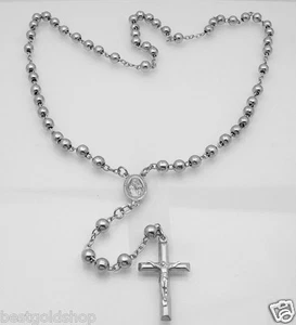 6mm 24" Anti-Tarnish Solid Rosary Cross Chain Necklace Real 925 Sterling Silver  - Picture 1 of 1
