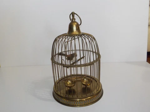 Vintage Brass Bird Cage 13" Hanging 13" H x 9-1/4" Base Cover