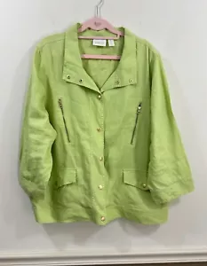 Giacca leggera donna Chico's Shacket taglia XL verde lime 100% lino - Foto 1 di 10