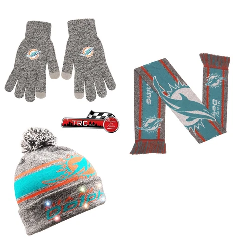 Miami Dolphins FOCO NFL Light Up Beanie/Scarf/Texting Gloves Set FREE SHIP Cover