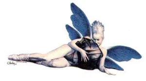 Blue Wings Naughty Fairy PinUp Girl Sticker ART Decal by Olivia de Berardinis - Picture 1 of 1