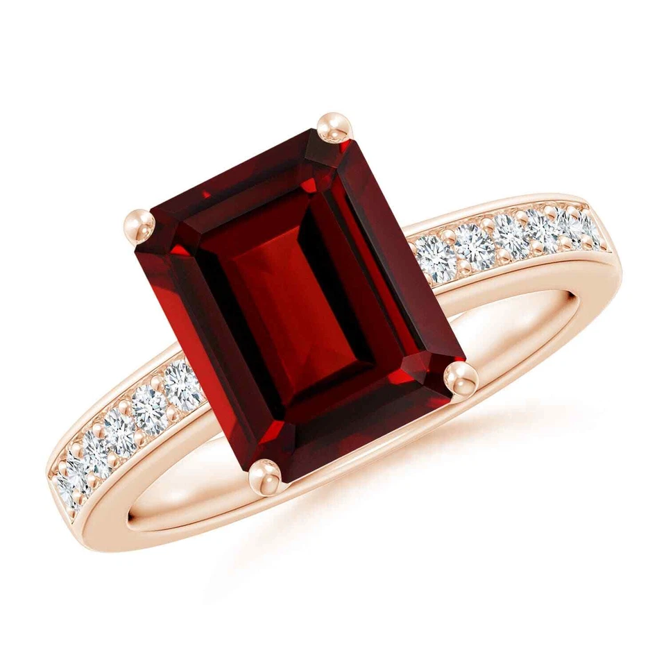 ANGARA 4.17 Ct Octagonal Garnet Cocktail Ring with Diamonds in 14K Solid Gold - Image 1 of 1