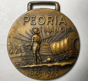 Nice 1825-1925 Peoria County, IL Illinois Centennial Antique Pocket Watch Fob - Picture 1 of 2