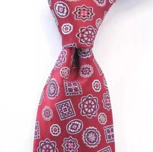 Andrew Ties Red, Blue & White Print Men's Silk Tie 3 1/4" x 61 1/2" - Picture 1 of 6