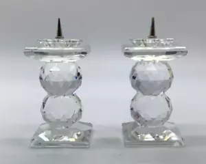Swarovski Crystal Pin Style Candlestick Holders Taper Candle, 3.25” Tall, set 2 - Picture 1 of 6