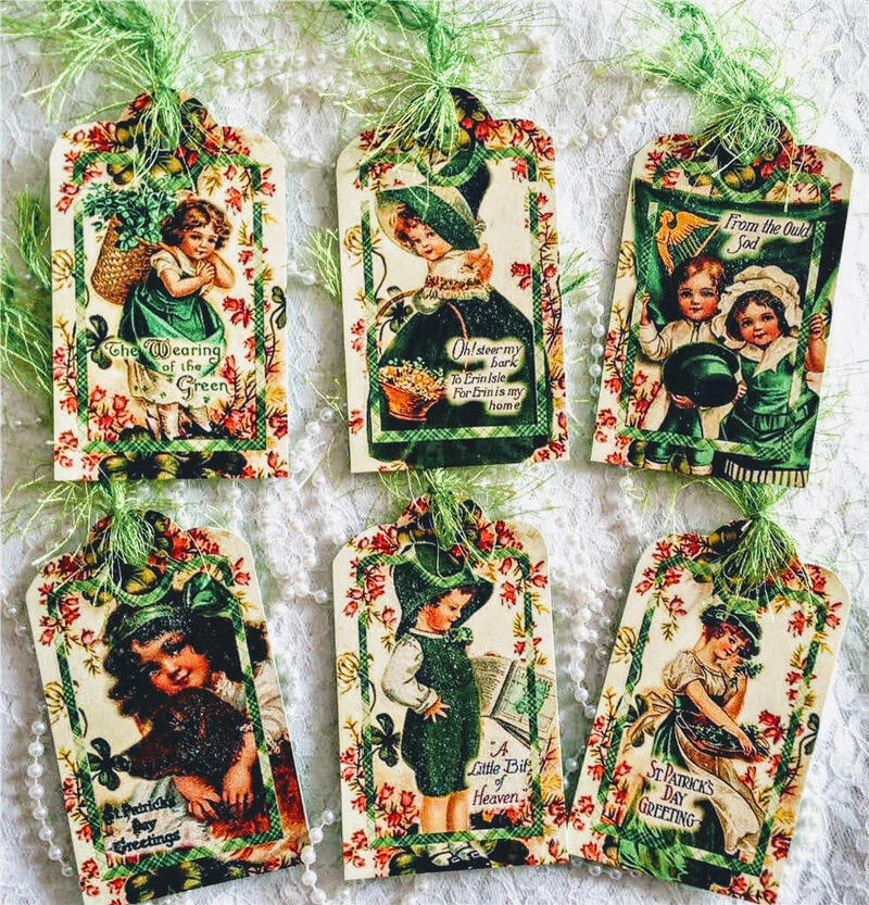 Vintage Style St. Patrick's Day~6 Gift Hang Tags~Journals~Scrapbook~Ornament~32R - Image 1 of 1