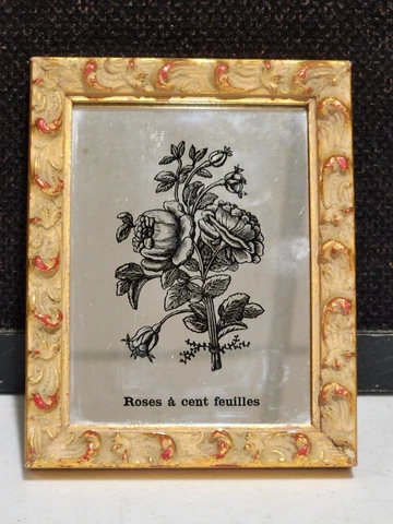 Vintage Gilt Wood Frame Mirrored Silhouette Roses Bouquet French Floral Cover