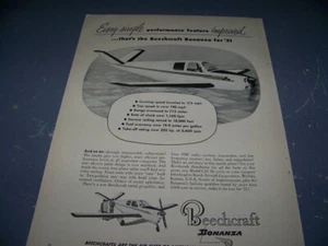 1951 BEECHCRAFT C35 BONANZA "BONANZA FOR '51.."..1-PAGE SALES AD..(852X) - Picture 1 of 2