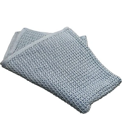 Blue Crochet Open Knit Baby Blanket Crib Security Lovey 48X32 Handmade - Image 1 of 4