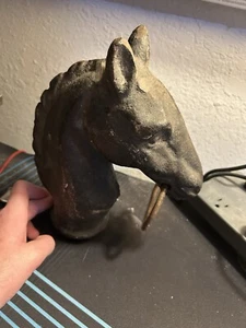 OLD ANTIQUE RUSTIC CAST IRON HORSE HEAD HITCHING POST FENCE TOPPER - Picture 1 of 9