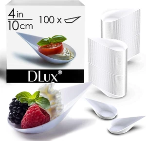 100 4-In Tear Drop Mini Appetizer Plates, Reusable White Plastic Spoons - Des... - Picture 1 of 12