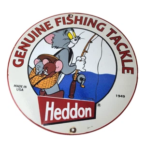 Vintage Heddon Angelköder Schild - Fischgerät Köder Gas Werbung Pumpe Porzellanschild - Bild 1 von 15