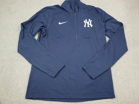 New York Yankees Jacket Women Medium Blue Nike Dri Fit 1/4 Zip Logo Thumbholes M Cover