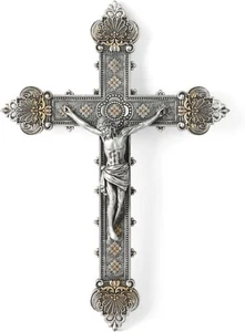 BC Catholic Crucifix Wall Cross, Jesus Christ Home Decor, 12 inches H, Silver - Picture 1 of 7