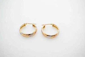 Estate Sale Multi-Tone Gold 10k Hoop Earrings Women's Lobe Snap Closure 1.40g - Picture 1 of 6
